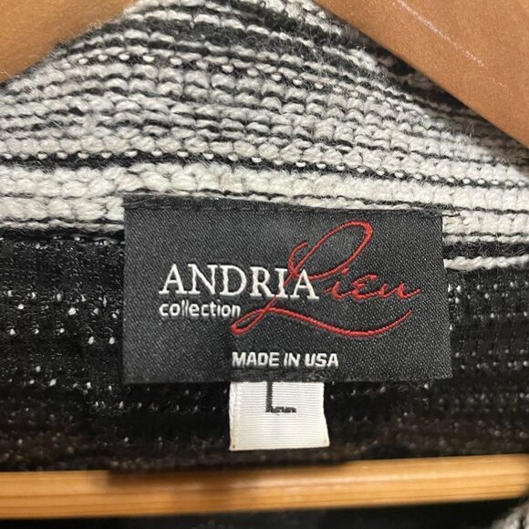 Andria Lieu Collection Womens Sweater Jacket Size L Black White Striped Buttons - Picture 3 of 4